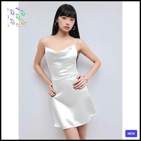 Satin Cowl Neck Cami Mini Dress Elegant Wedding Guest Cocktail - Picture 5 of 8